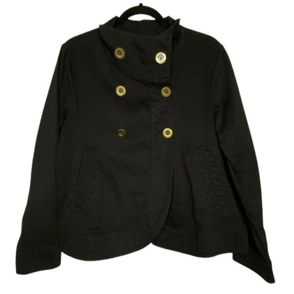 Quiet Luxury Minimalist Moto Michael Kors Black cotton Moto Gold Button Jacket O